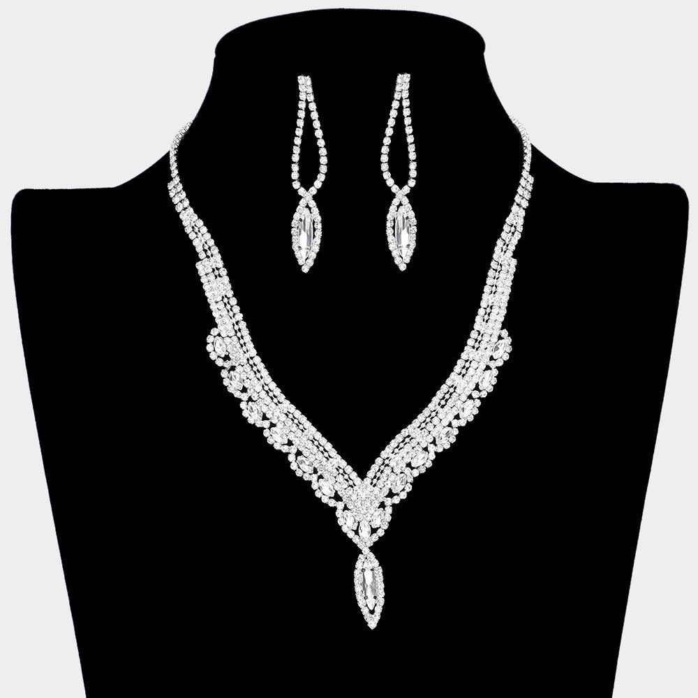 Silver Marquise Stone Accented Rhinestone Necklace