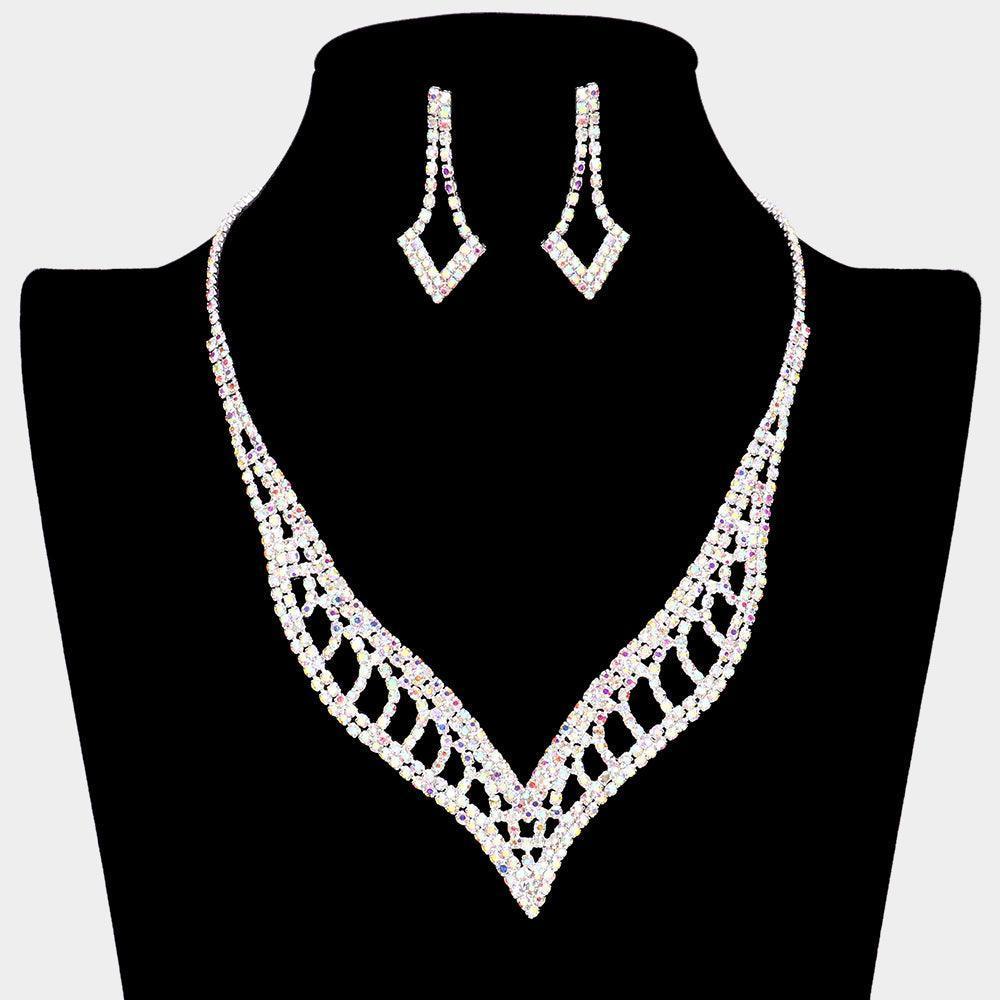 Silver V Shaped Necklace Rhinestone Paved - Jewelry Store by Erik Rayo