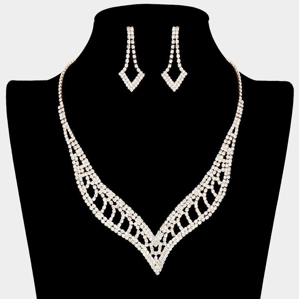 Gold V Shaped Necklace Rhinestone Paved - Jewelry Store by Erik Rayo