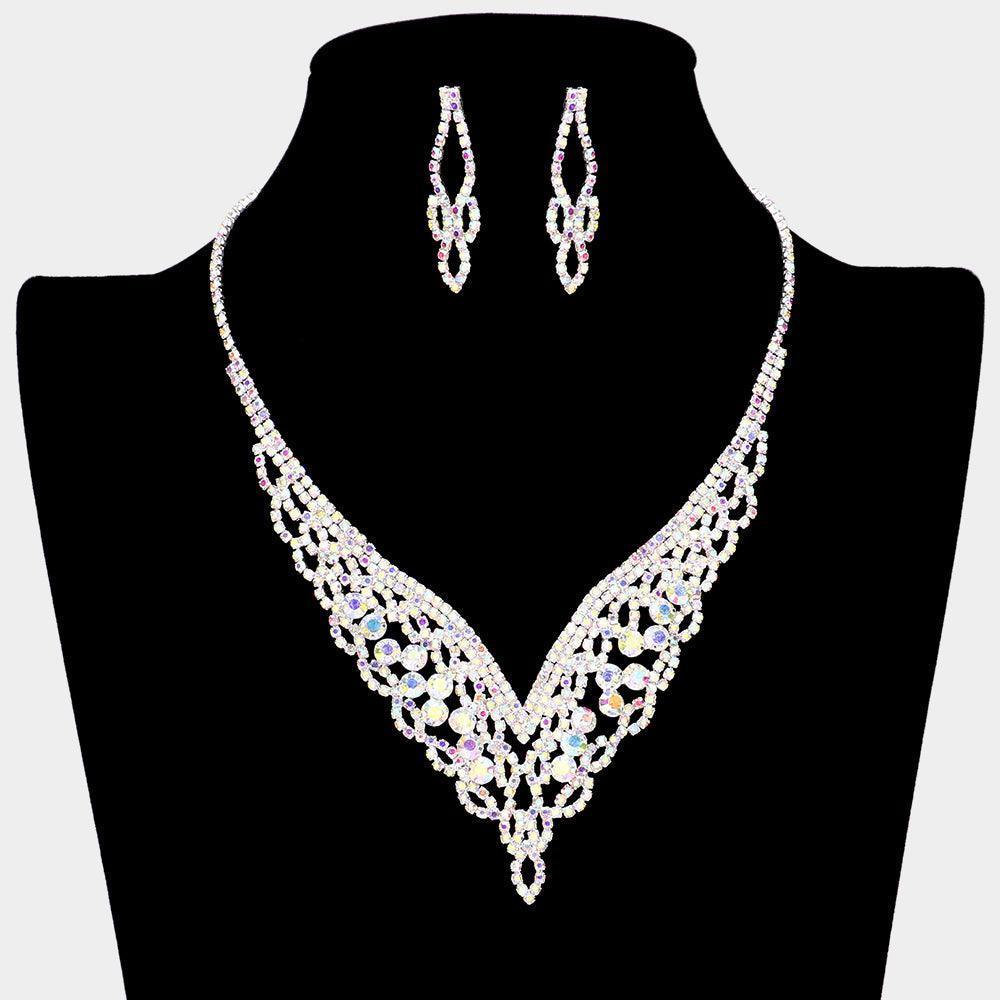 Silver Round Stone Cluster Accented Rhinestone Necklace - Jewelry Store by Erik Rayo