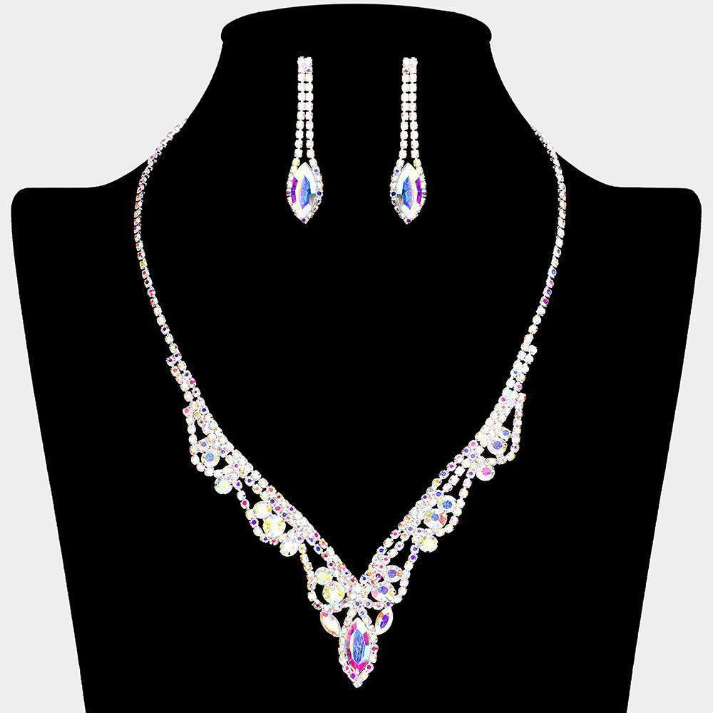 Silver Marquise Stone Pointed Necklace Rhinestone Paved - Jewelry Store by Erik Rayo