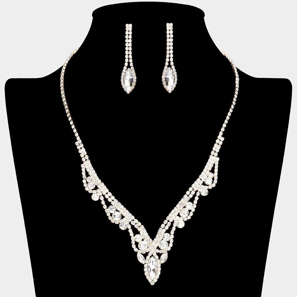 Clear Marquise Stone Pointed Necklace Rhinestone Paved