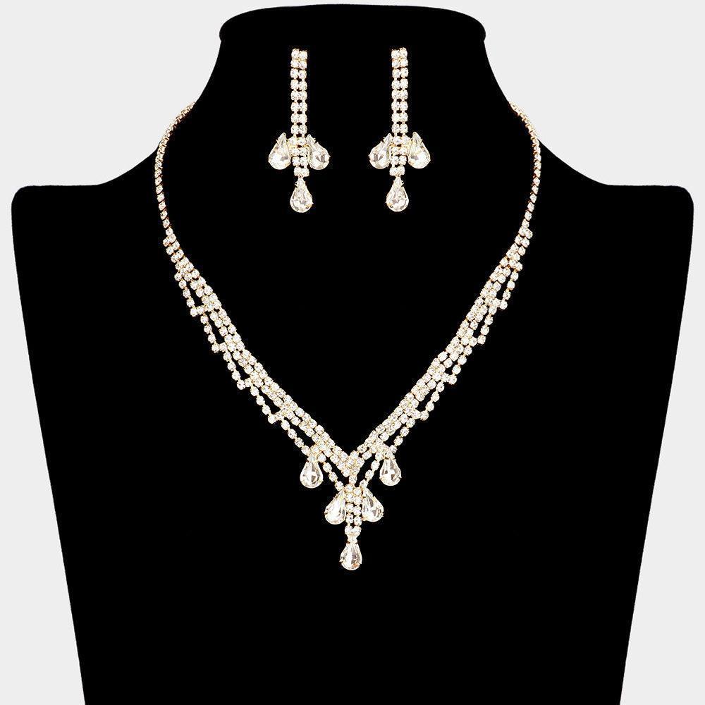 Gold Teardrop Stone Necklace Rhinestone Paved - Jewelry Store by Erik Rayo