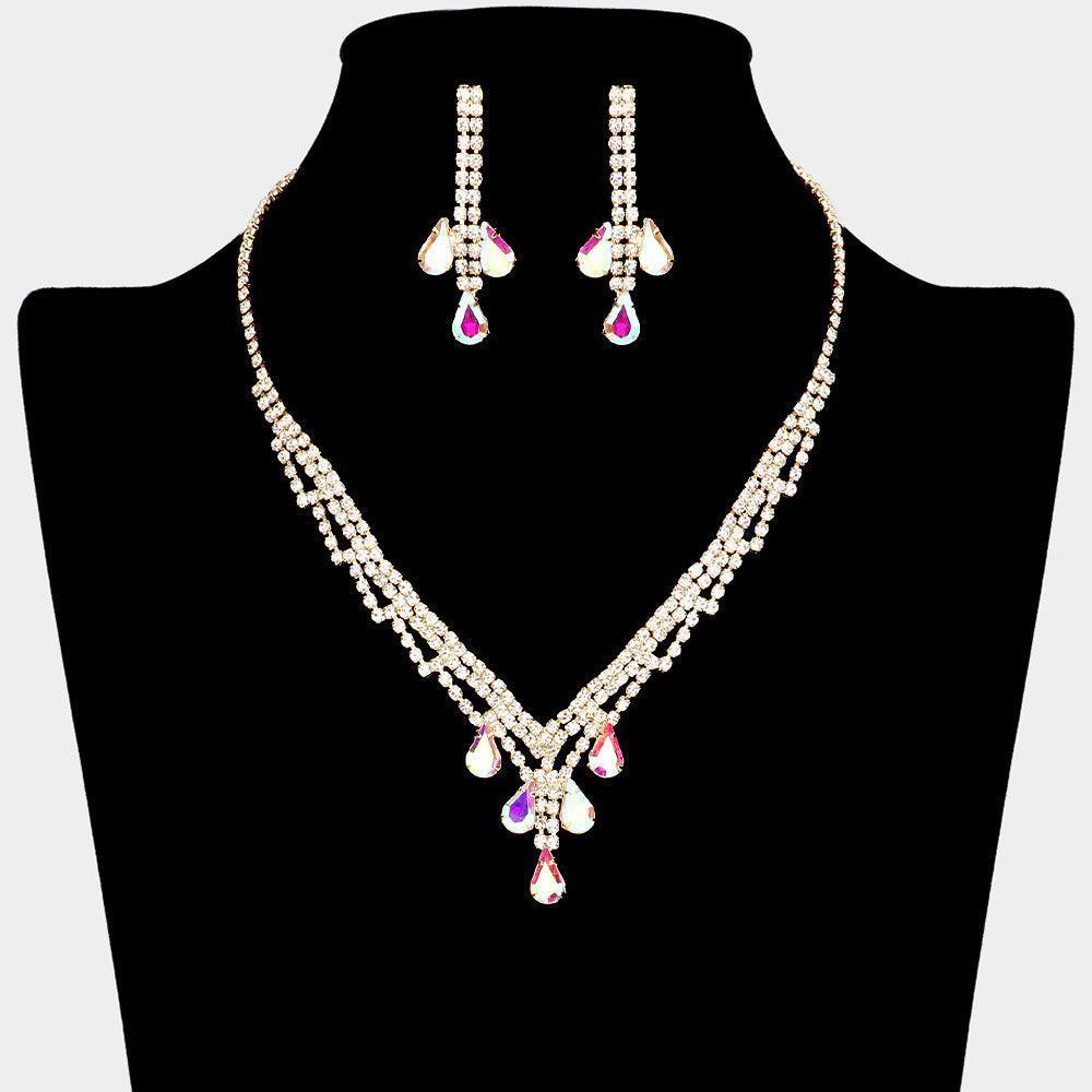 Gold Teardrop Stone Necklace Rhinestone Paved - Jewelry Store by Erik Rayo