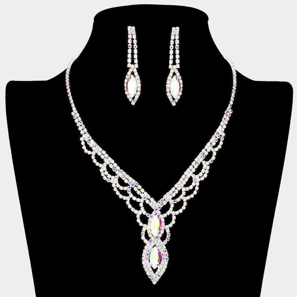 Silver Marquise Stone Accented Rhinestone Necklace - Jewelry Store by Erik Rayo
