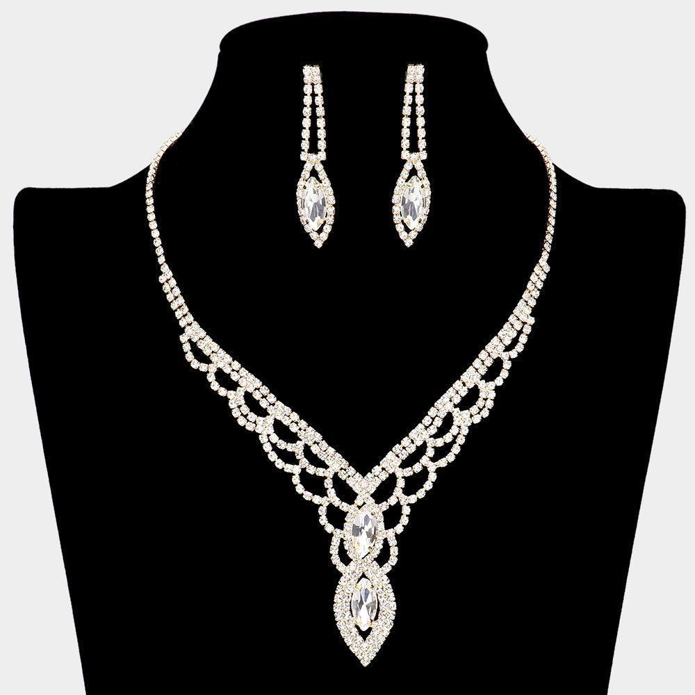 Gold Marquise Stone Accented Rhinestone Necklace - Jewelry Store by Erik Rayo