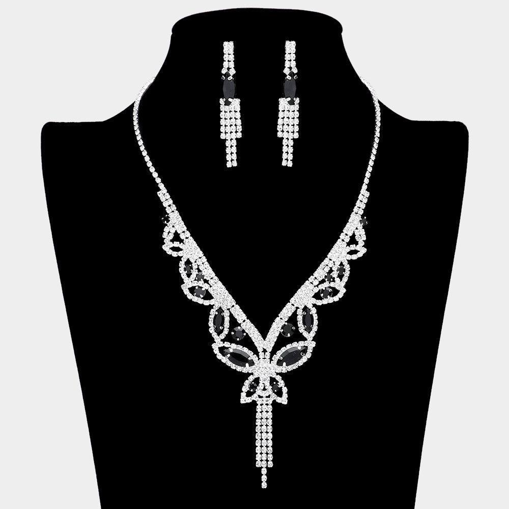 Silver Marquise Round Stone Butterfly Rhinestone Necklace - Jewelry Store by Erik Rayo