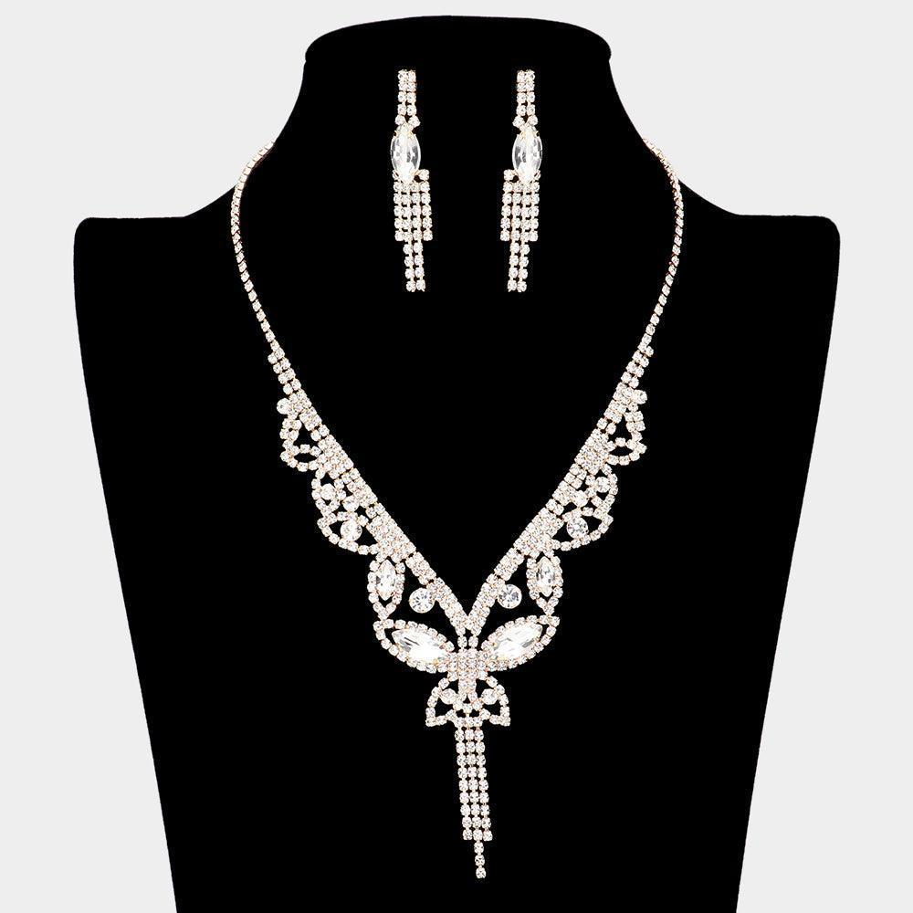 Gold Marquise Round Stone Butterfly Rhinestone Necklace - Jewelry Store by Erik Rayo