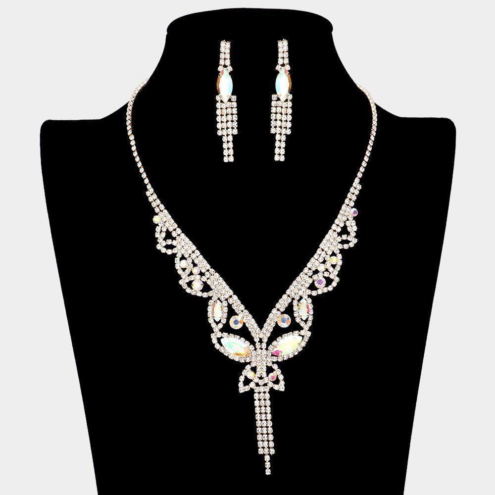 Gold Marquise Round Stone Butterfly Rhinestone Necklace - Jewelry Store by Erik Rayo