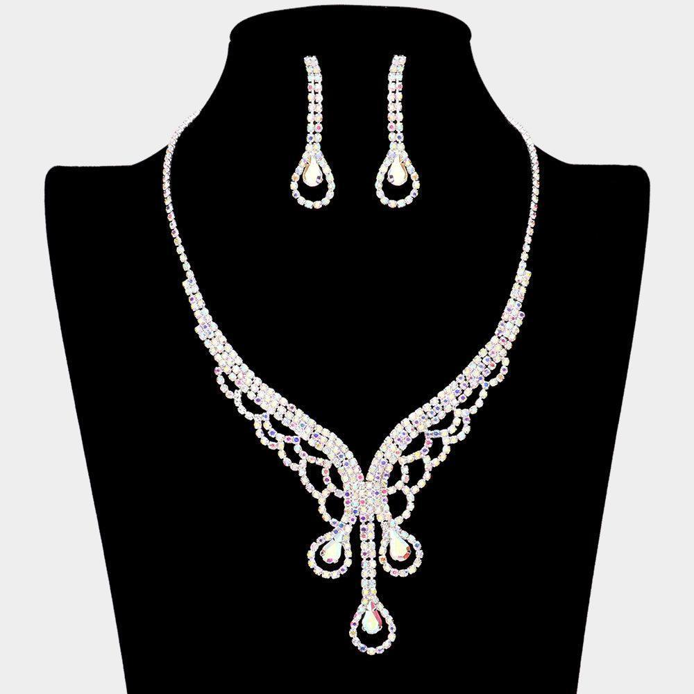 Silver Teardrop Stone Accented Rhinestone Necklace - Jewelry Store by Erik Rayo