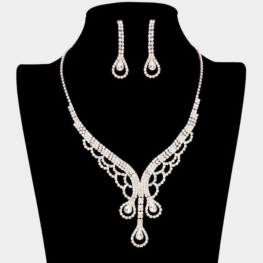 Gold Teardrop Stone Accented Rhinestone Necklace - Jewelry Store by Erik Rayo