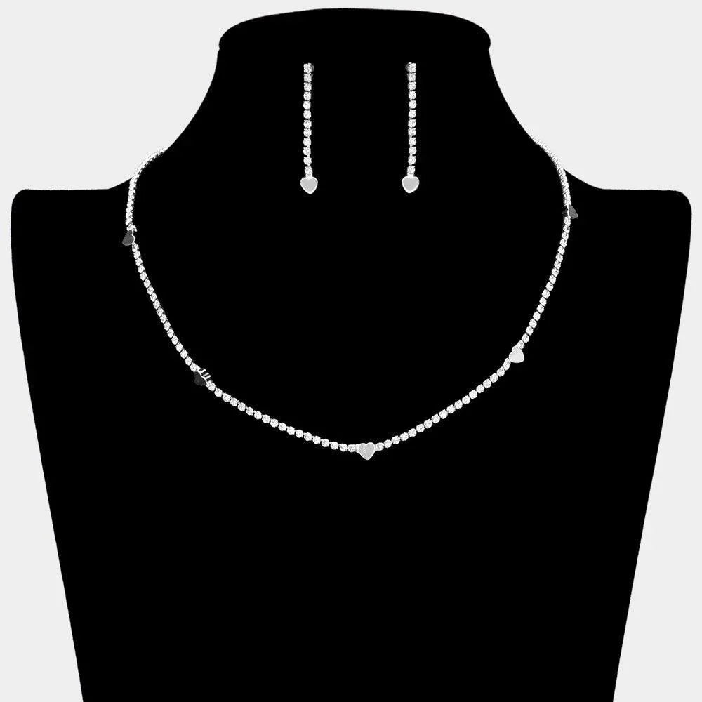 Silver Metal Heart Accented Rhinestone Necklace - Jewelry Store by Erik Rayo