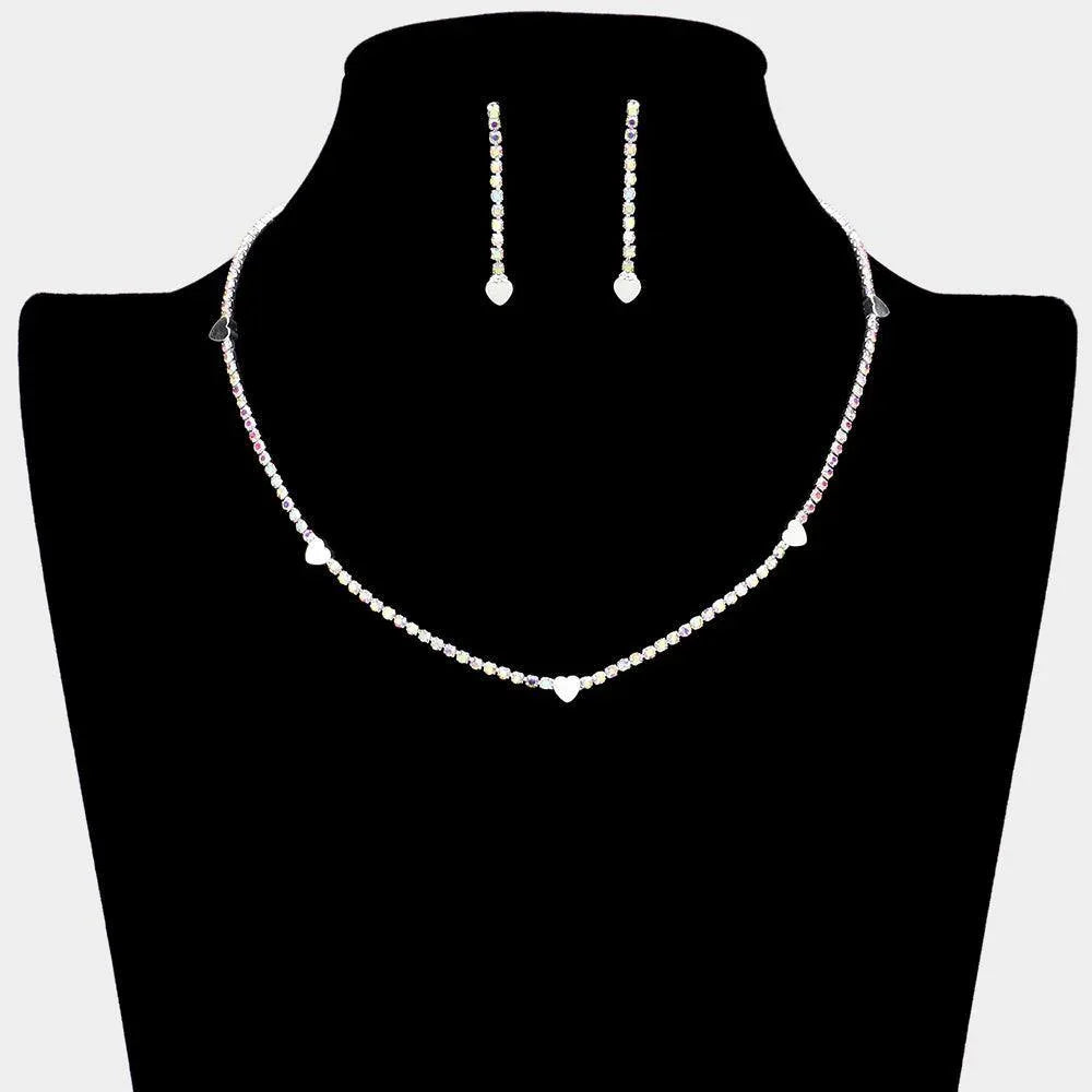 Silver Metal Heart Accented Rhinestone Necklace - Jewelry Store by Erik Rayo