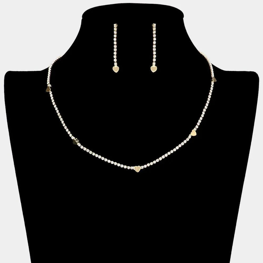 Gold Metal Heart Accented Rhinestone Necklace - Jewelry Store by Erik Rayo