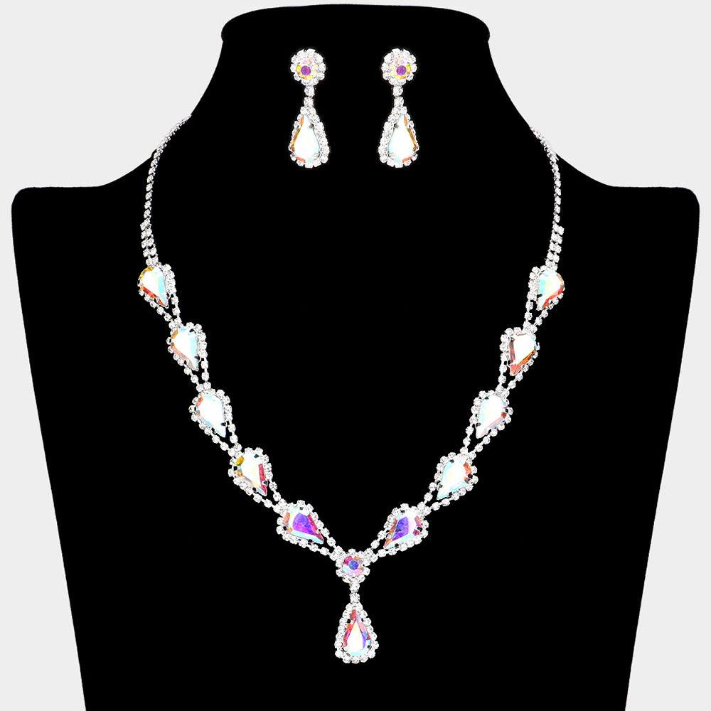 Silver Teardrop Rhinestone Accented Necklace