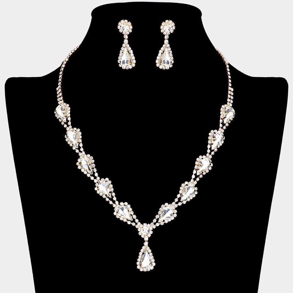 Gold Teardrop Rhinestone Accented Necklace - Jewelry Store by Erik Rayo