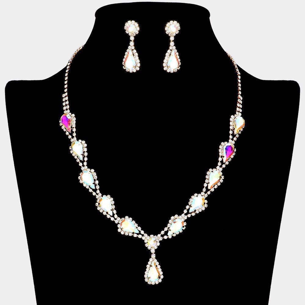 Gold Teardrop Rhinestone Accented Necklace - Jewelry Store by Erik Rayo