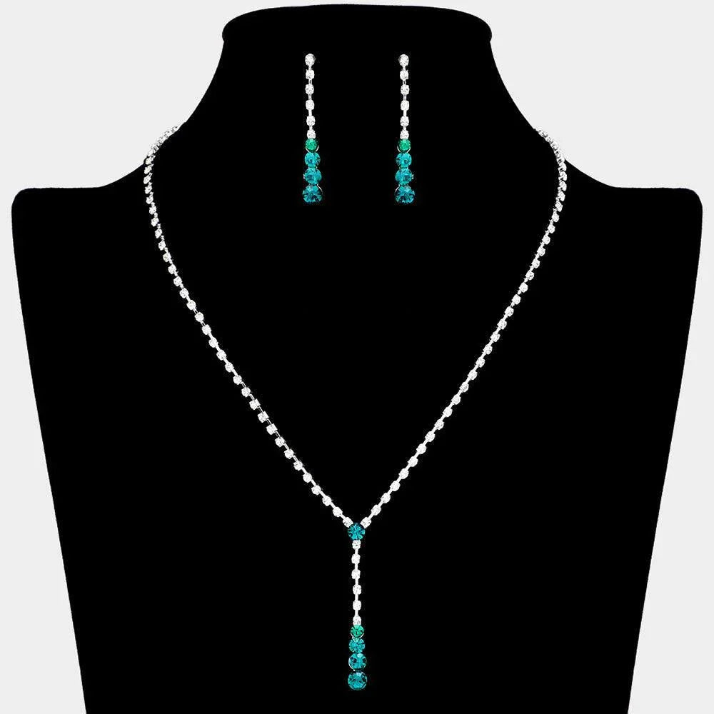 Green Round Stone Y Necklace Rhinestone Paved - Jewelry Store by Erik Rayo