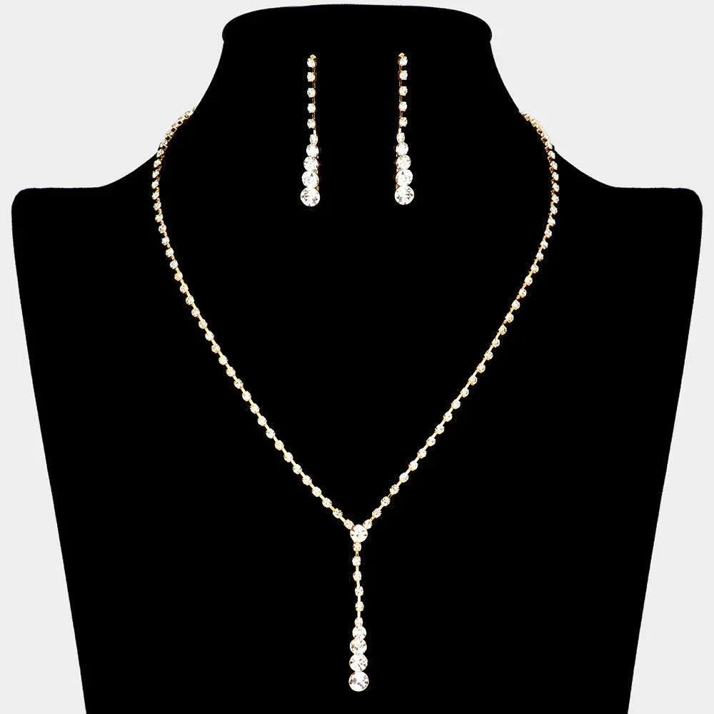 Gold Round Stone Y Necklace Rhinestone Paved - Jewelry Store by Erik Rayo