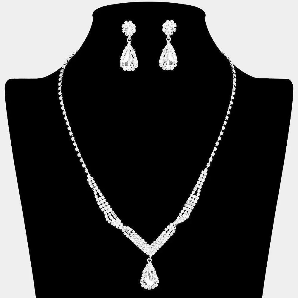 Clear Teardrop Stone Pointed Necklace Rhinestone Paved - Jewelry Store by Erik Rayo