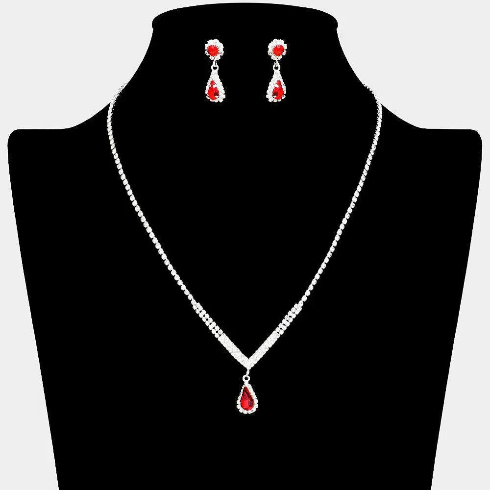 Red Teardrop Stone Pointed Pendant Necklace Rhinestone Paved - Jewelry Store by Erik Rayo