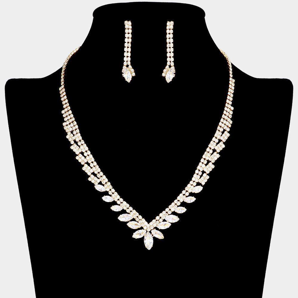 Gold Marquise Stone Necklace Rhinestone Paved - Jewelry Store by Erik Rayo
