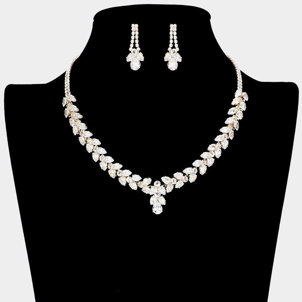 Gold CZ Marquise Stone Cluster Necklace - Jewelry Store by Erik Rayo