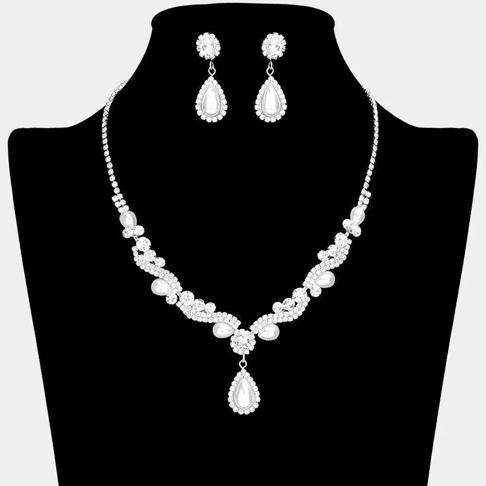 White Teardrop Pearl Pointed Rhinestone Necklace - Jewelry Store by Erik Rayo