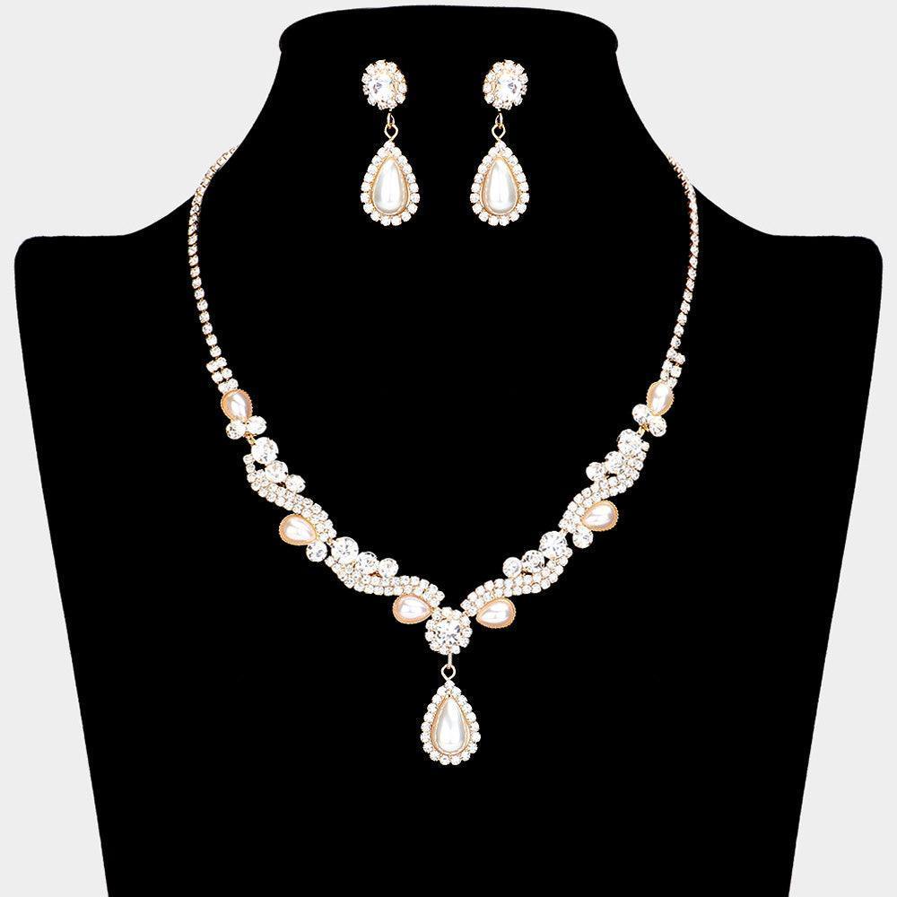 Cream Teardrop Pearl Pointed Rhinestone Necklace - Jewelry Store by Erik Rayo