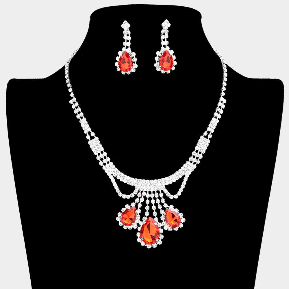 Red Crystal rhinestone teardrop necklace