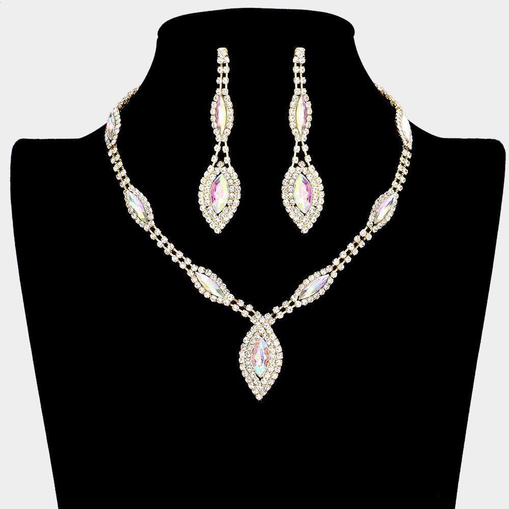 Gold Marquise Stone Accented Rhinestone Necklace - Jewelry Store by Erik Rayo