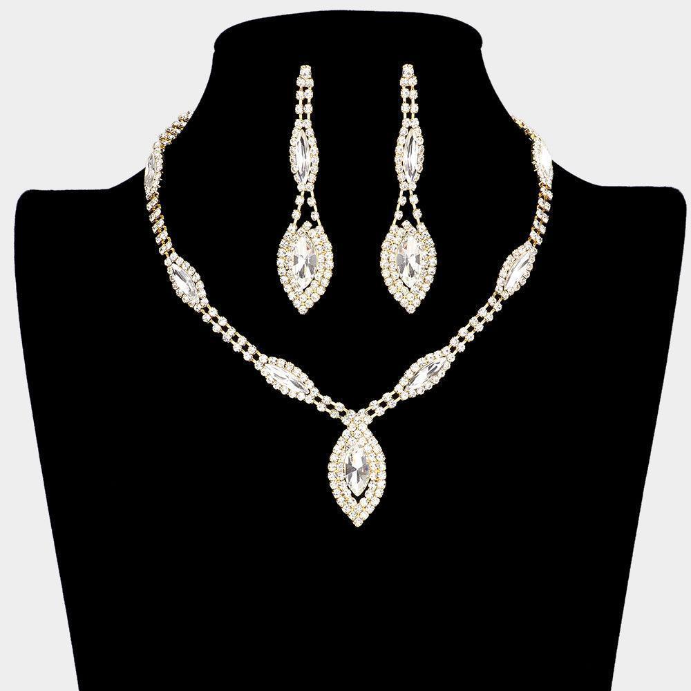 Gold Marquise Stone Accented Rhinestone Necklace - Jewelry Store by Erik Rayo