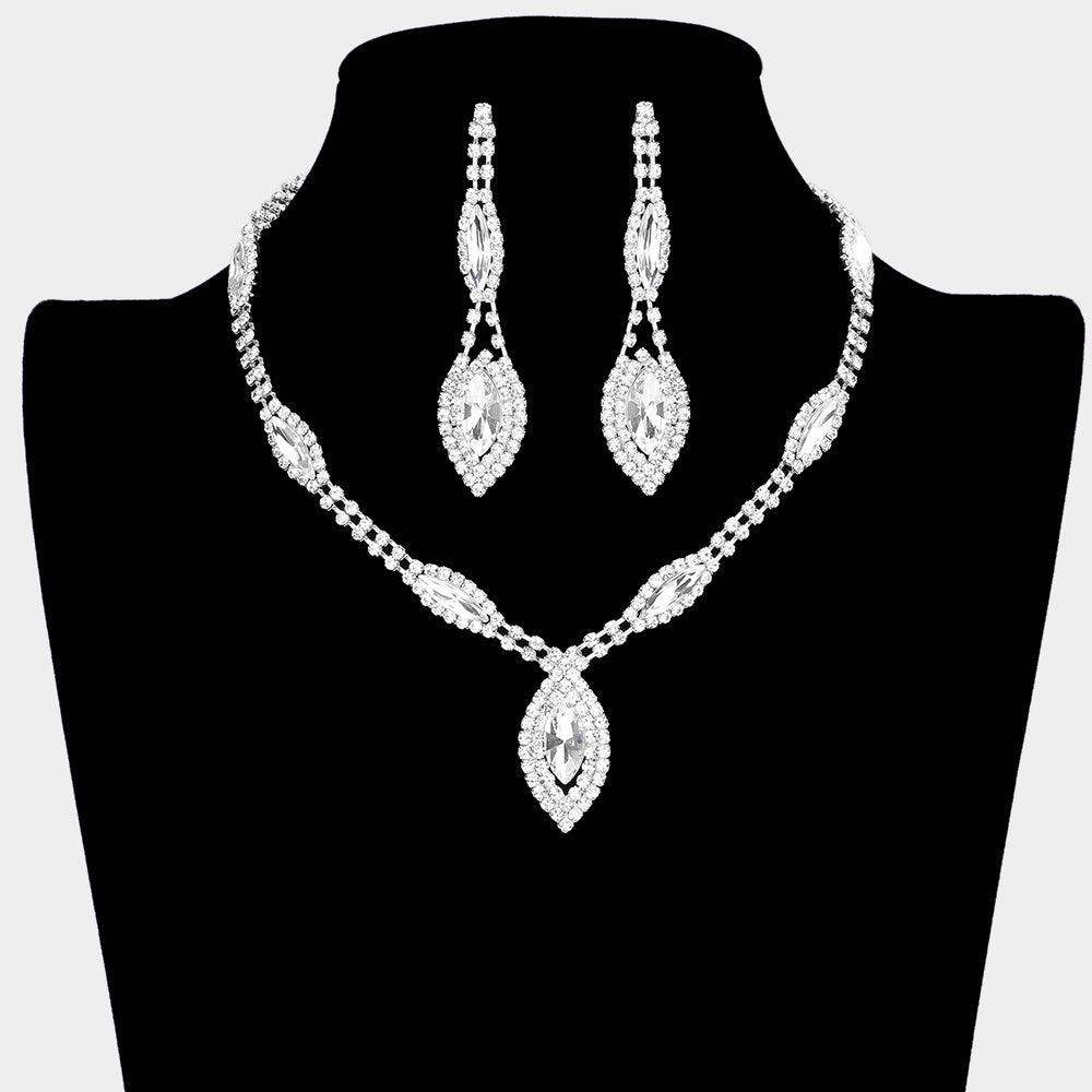 Silver Marquise Stone Accented Rhinestone Necklace