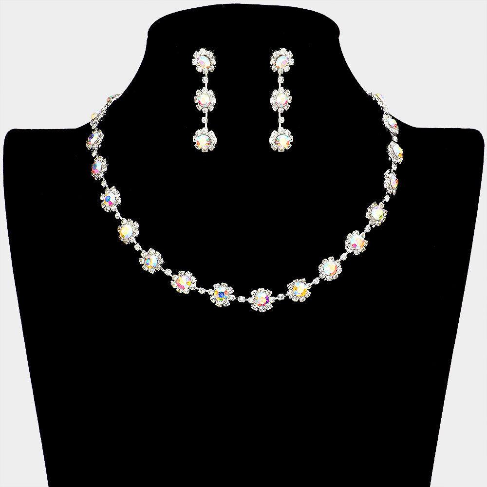 Floral Crystal Rhinestone Collar Necklace