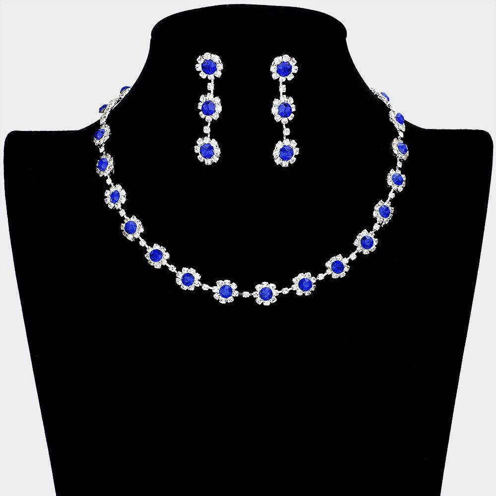 Blue Floral Crystal Rhinestone Collar Necklace