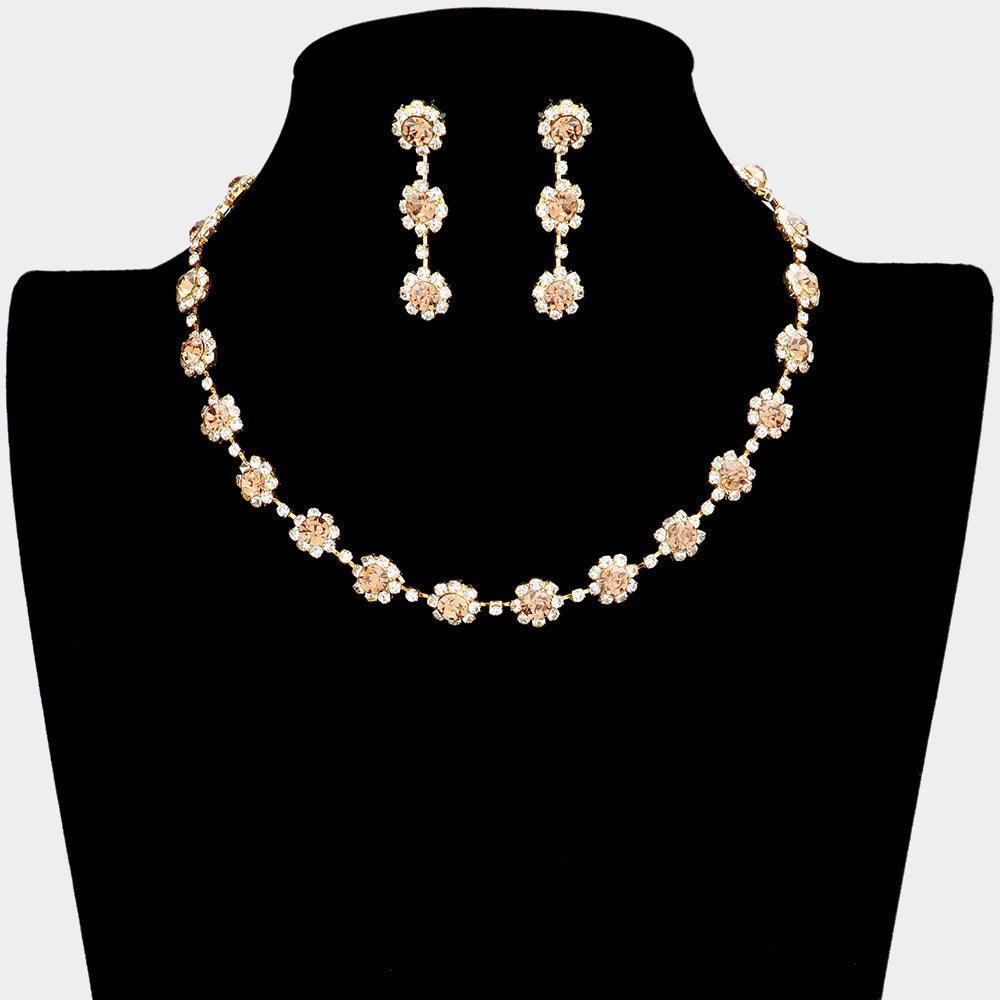 Floral Crystal Rhinestone Collar Necklace