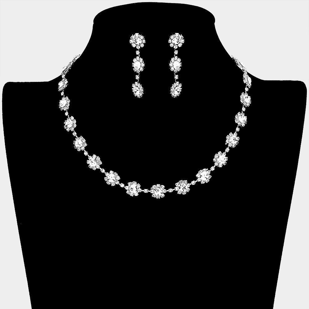 Silver Floral Crystal Rhinestone Collar Necklace