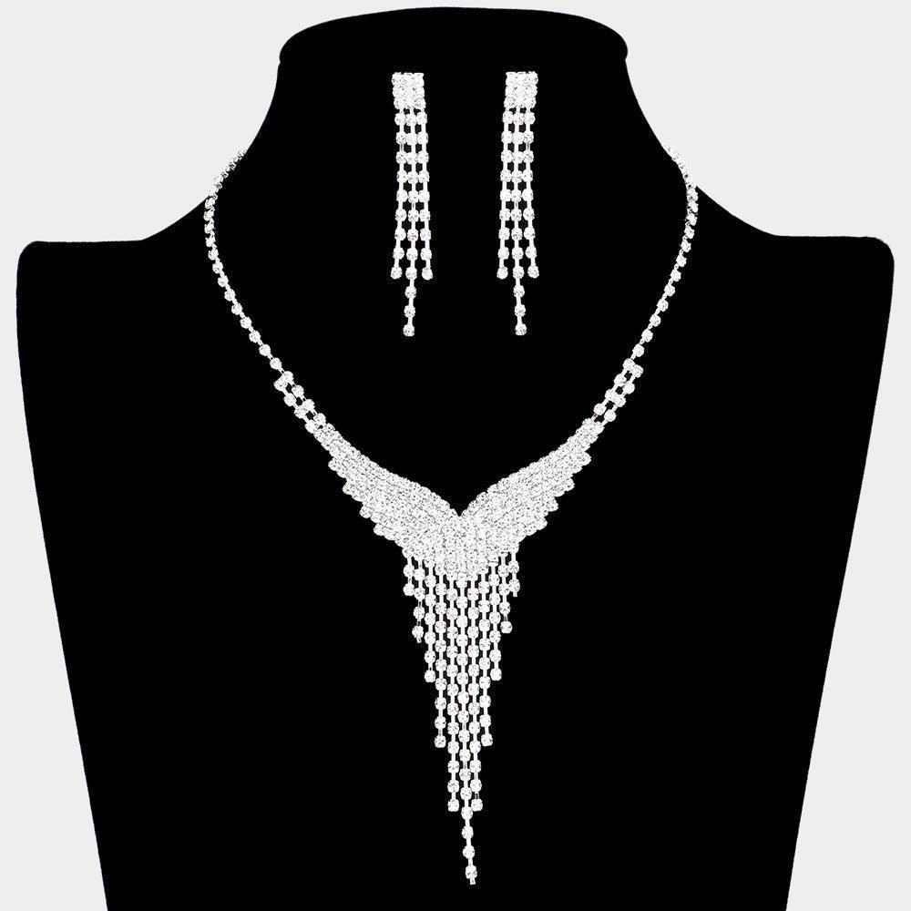 Silver Y Shaped Fringe Necklace Rhinestone Paved - Jewelry Store by Erik Rayo