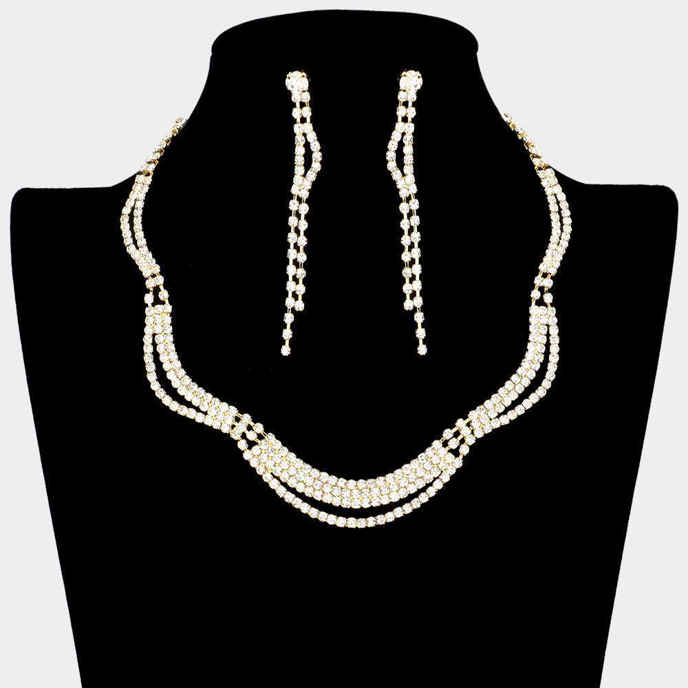 Gold Wavy Rhinestone Necklace - Jewelry Store by Erik Rayo