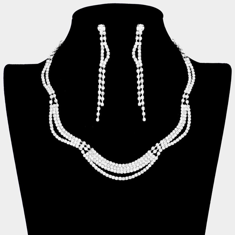 Silver Wavy Rhinestone Necklace