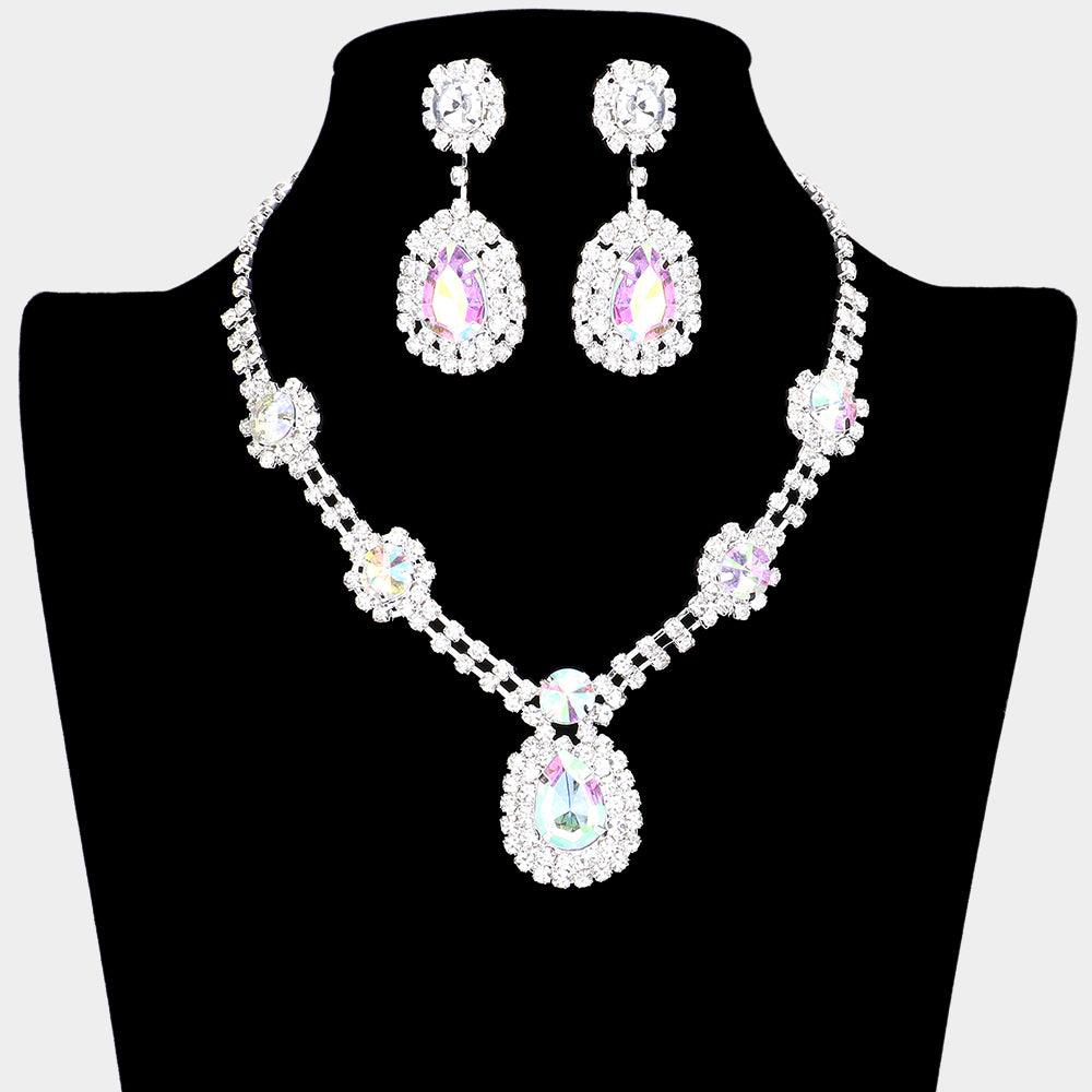 Clear Teardrop Accented Rhinestone Necklace