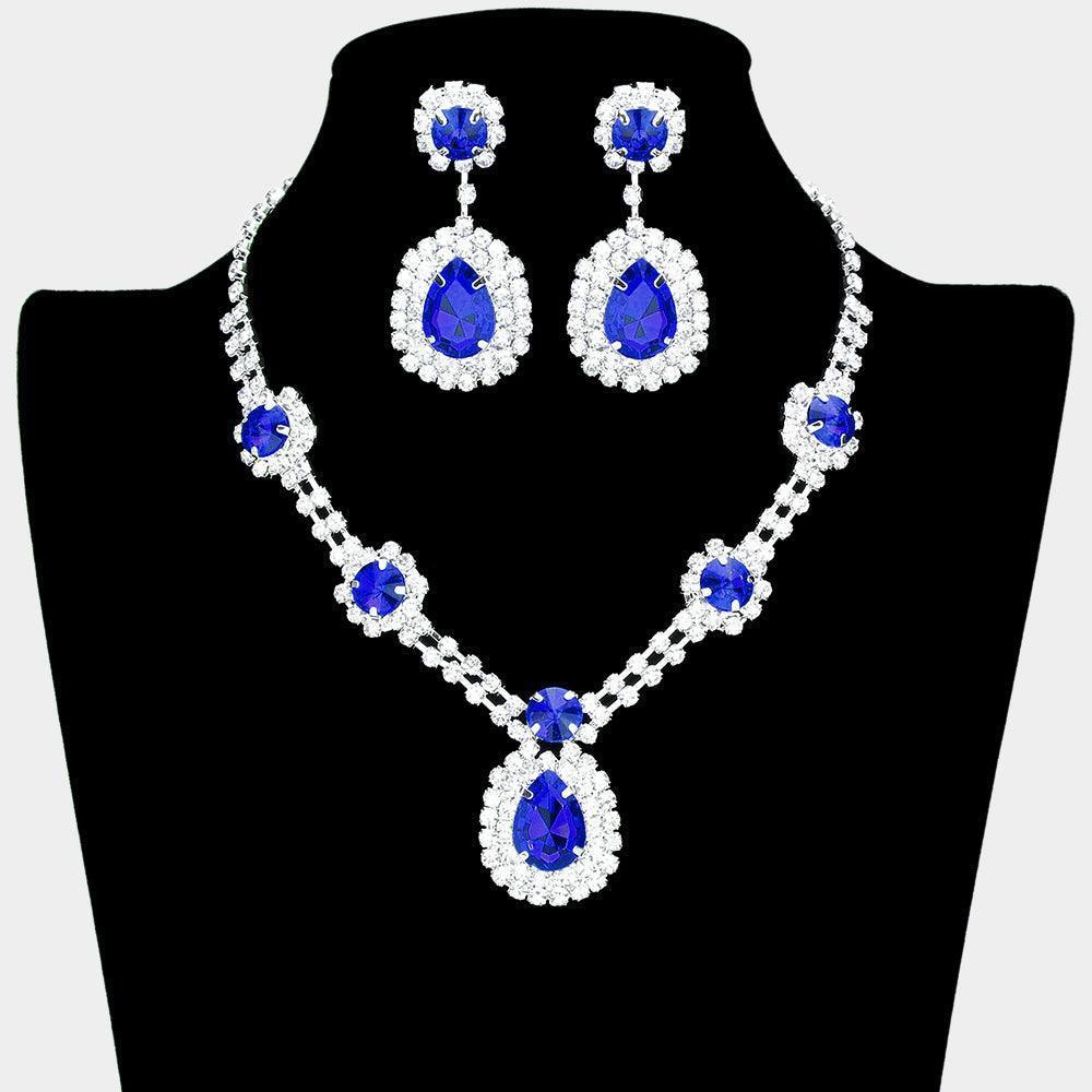 Blue Teardrop Accented Rhinestone Necklace - Jewelry Store by Erik Rayo