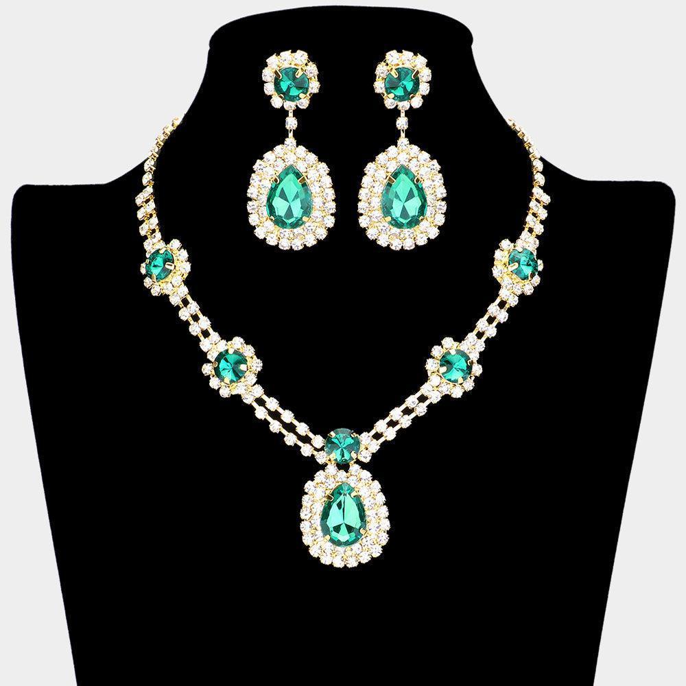 Gold Teardrop Accented Rhinestone Necklace - Jewelry Store by Erik Rayo
