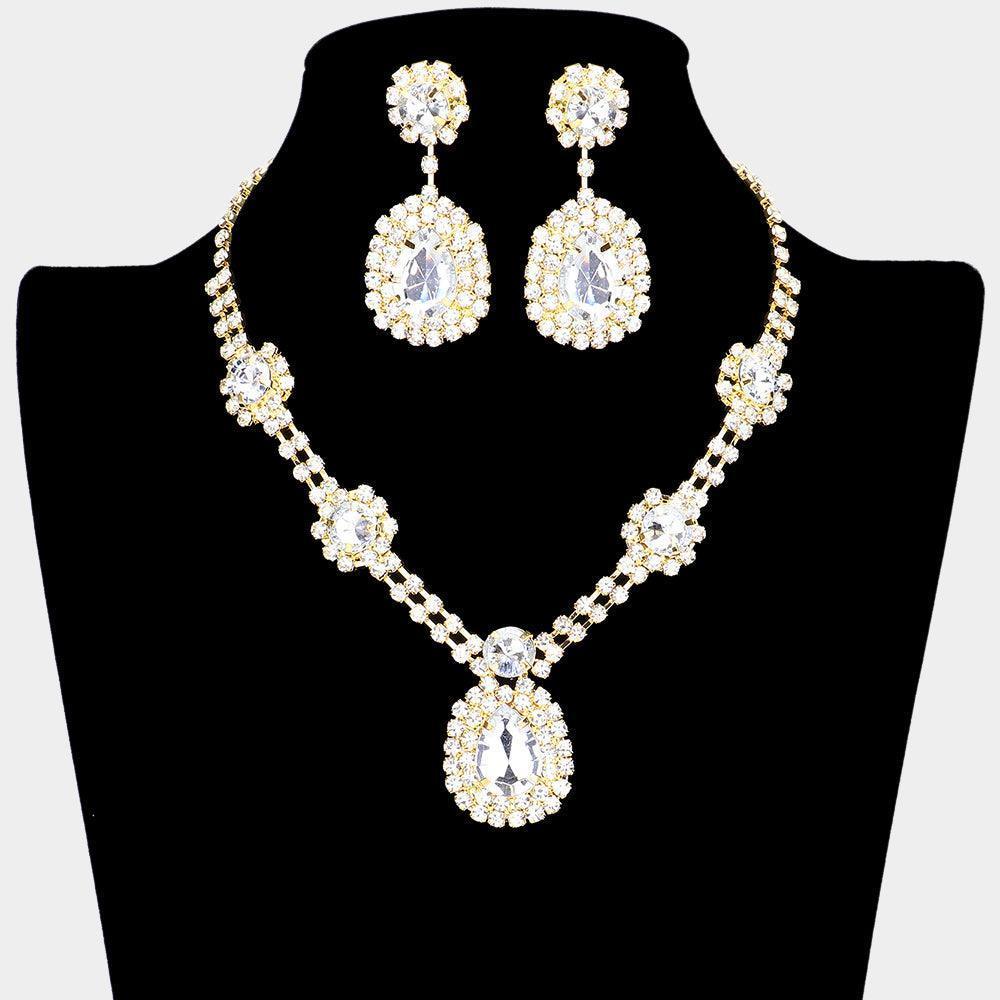 Gold Teardrop Accented Rhinestone Necklace - Jewelry Store by Erik Rayo