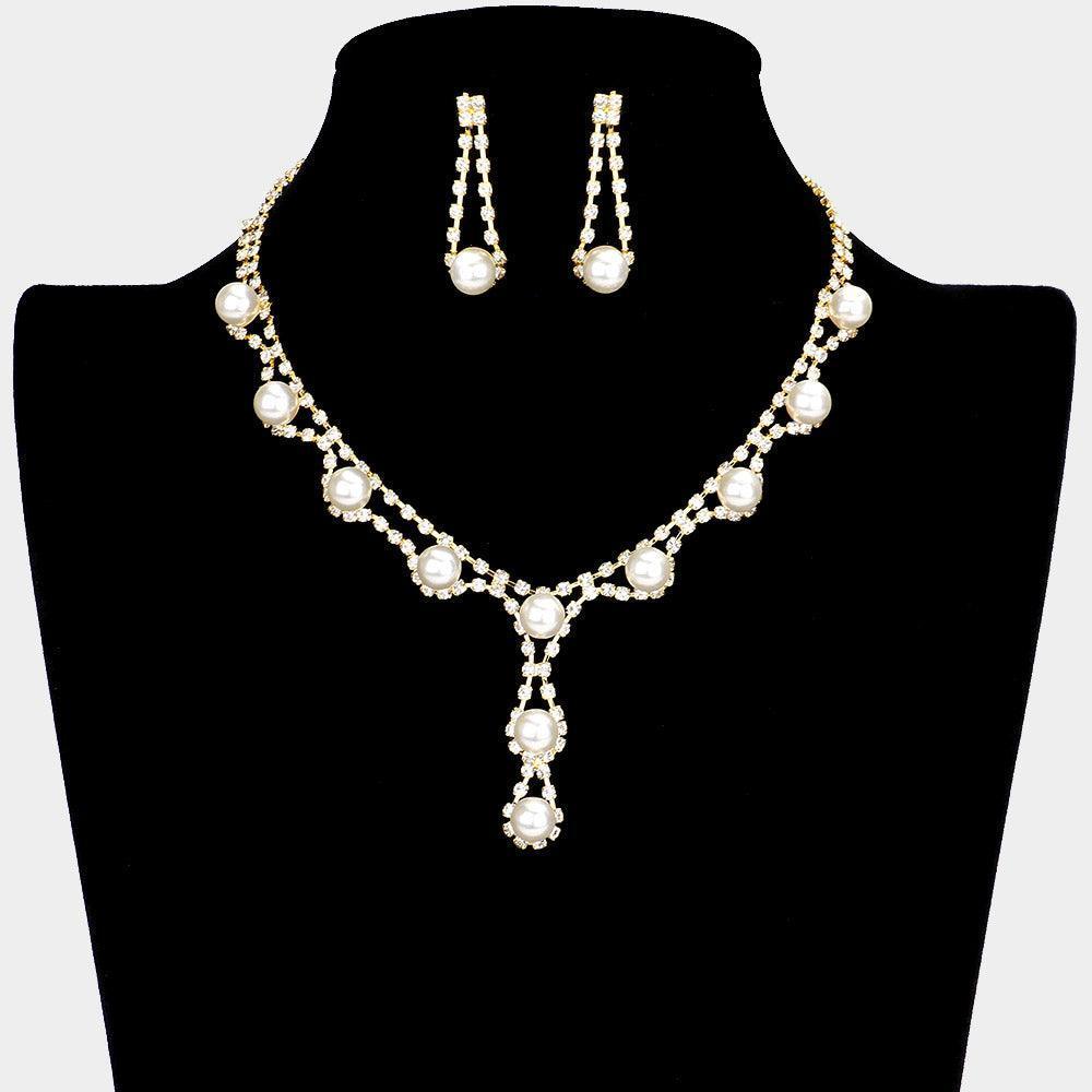 Cream Crystal Rhinestone Pearl Necklace - Jewelry Store by Erik Rayo