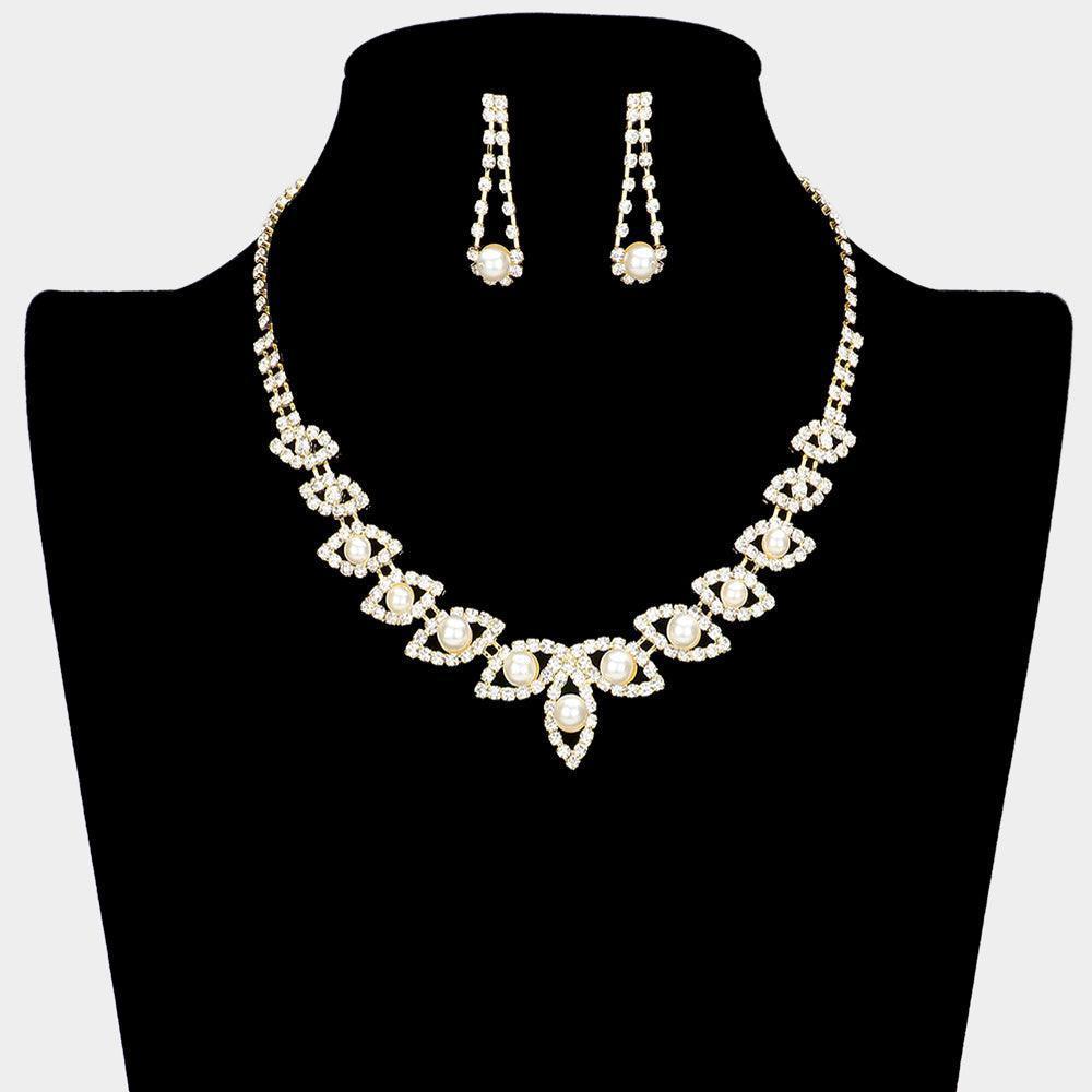 Cream Crystal Rhinestone Pearl Leaf Necklace - Jewelry Store by Erik Rayo