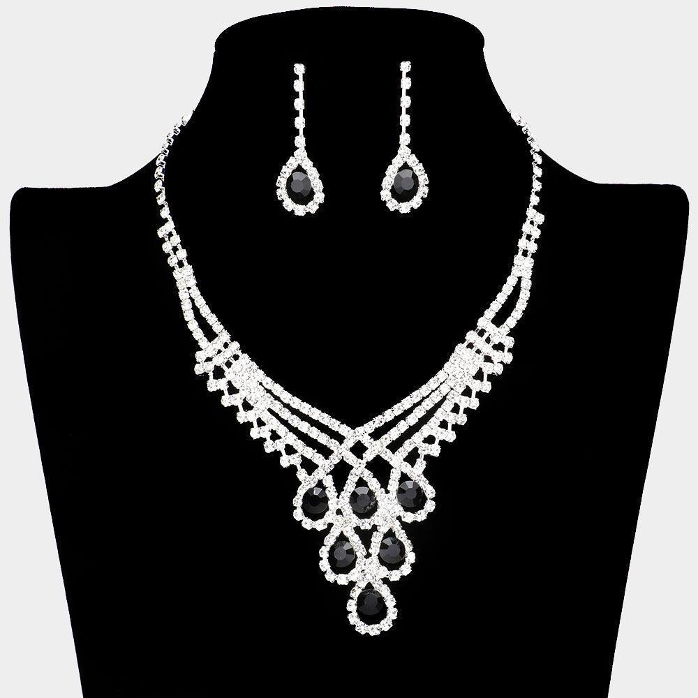 Black Crystal Rhinestone Teardrop Glass Necklace - Jewelry Store by Erik Rayo