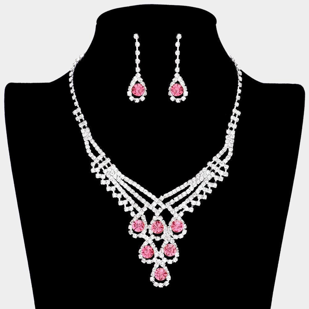 Fuchsia Crystal Rhinestone Teardrop Glass Necklace - Jewelry Store by Erik Rayo