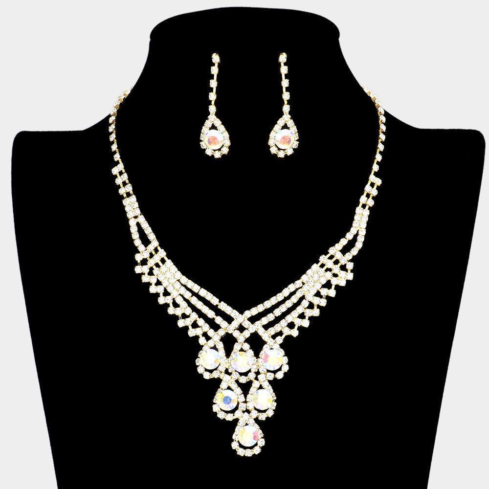 Gold Crystal Rhinestone Teardrop Glass Necklace - Jewelry Store by Erik Rayo