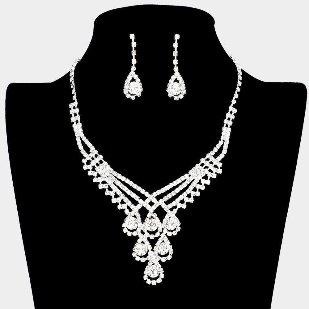 Silver Crystal Rhinestone Teardrop Glass Necklace - Jewelry Store by Erik Rayo